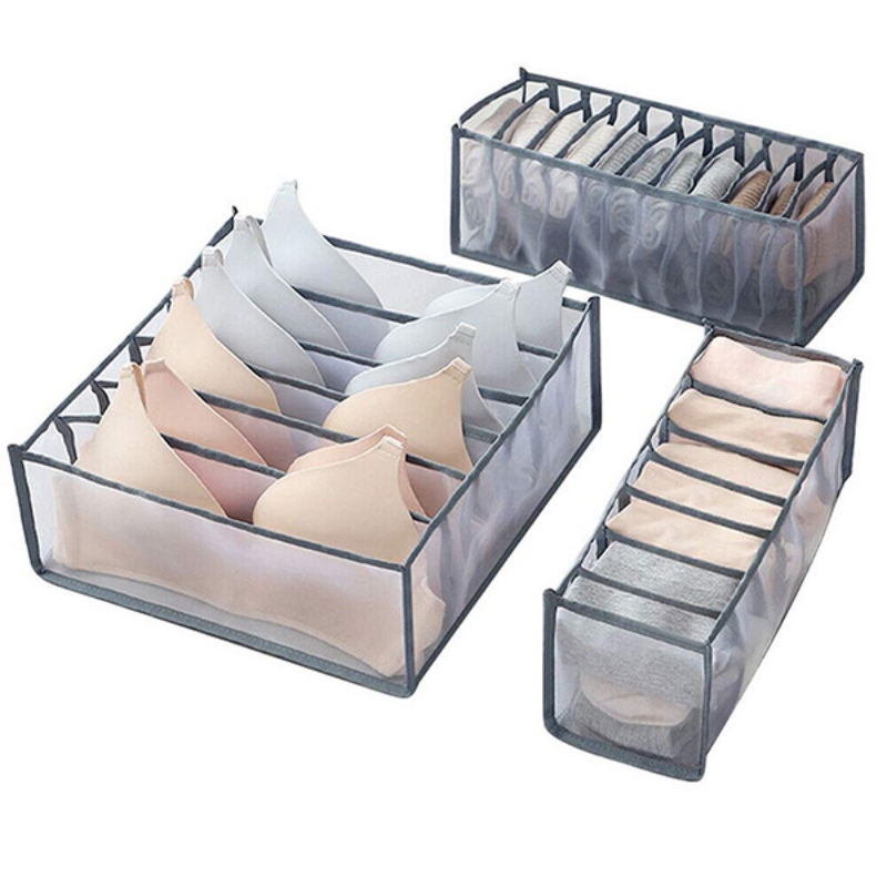 3x Drawer Divider Closet Organizer Container Underwear Socks Bra Storage Box US